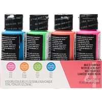 6 Packs: 4 ct. (24 total) FolkArt® Multi-Surface Neon Blacklight™ Acrylic Paint Set