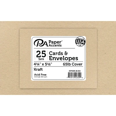 PA Paper™ Accents 4.25" x 5.5" Kraft Card & Envelope Set, 25ct.