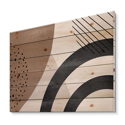 Designart - Abstract Shapes in Terracotta and Ivory Shapes III - Modern Print on Natural Pine Wood