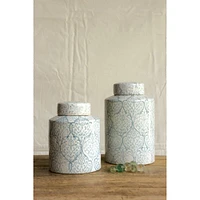 10" Blue & White Decorative Ceramic Ginger Jar