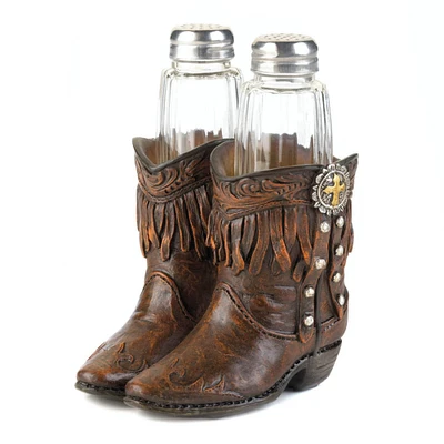 Cowboy Boots S & P Shakers Holder Set 4.25" x 4.25" x 5.62"