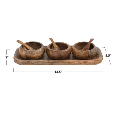 Hello Honey® Mango Wood Tray with Spice Bowls & Wood Spoons Set