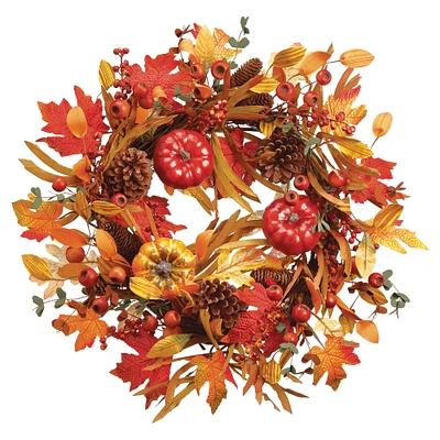 22" Pumpkin, Pinecone, Berry & Maple Wreath