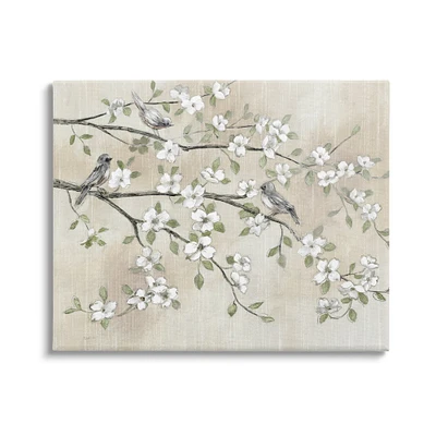 Stupell Industries Traditional White Cherry Blossom Birds Canvas Wall Art