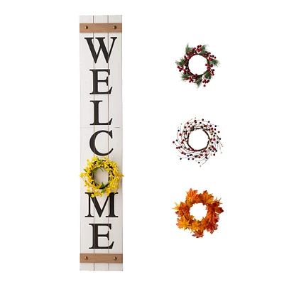Glitzhome® 5ft. Wooden Welcome Porch Sign with 4 Changeable Wreathes