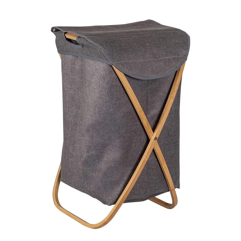 Honey Can Do Gray Bamboo & Canvas Laundry Hamper