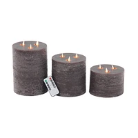 Brown Traditional Wax Flameless Pillar Candle Set