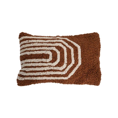 Brown Geometric Design Cotton Tufted Lumbar Pillow
