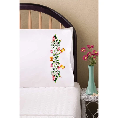 Tobin Stamped For Embroidery Butterflies & Roses Pillowcase Set