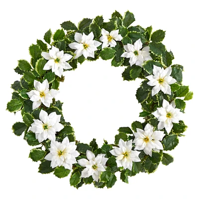 21" Poinsettia & Variegated Holly Christmas Wreath