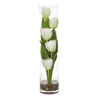18" Tulip Arrangement in Cylinder Glass Vase