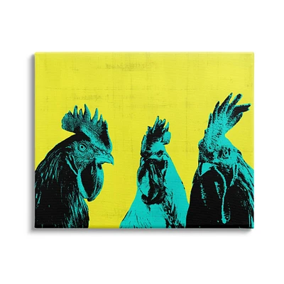 Stupell Industries Bold Pop Farm Roosters Yellow Blue Abstract Birds Canvas Wall Art