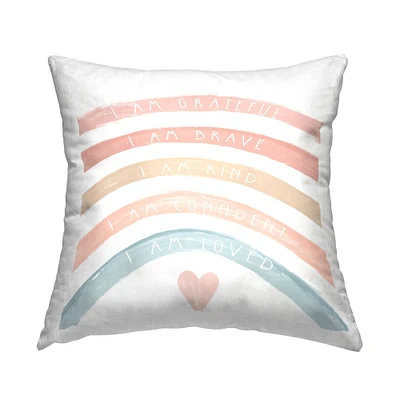 Stupell Industries I Am Loved Self Confidence Pastel Rainbow Throw Pillow, 18" x 18"