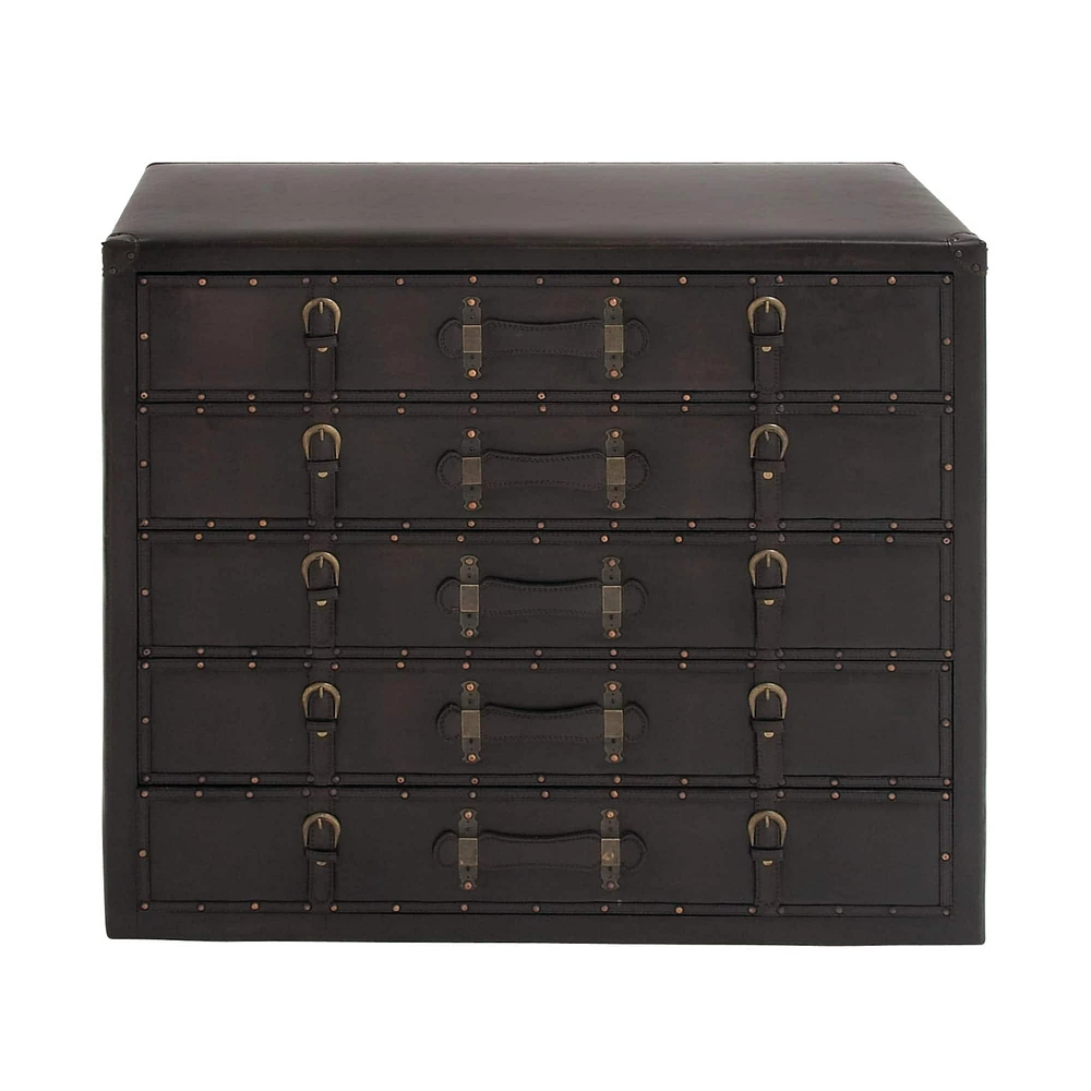 36" Black Faux Leather & Wood Traditional Chest