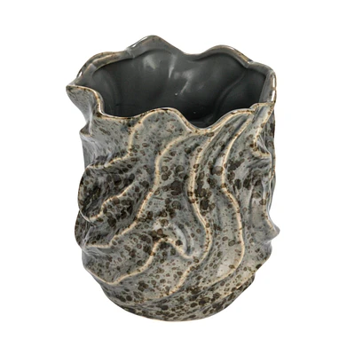 7.5" Gray Organic Ceramic Vase with Crackle Glaze