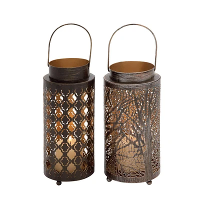 Set of 2" Brown Metal Eclectic Lantern, 5" x 16"