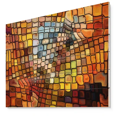 Designart - Dreaming of Stained Glass - Abstract Print on Natural Pine Wood