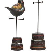 Black Handmade Tribal Patterned Bird Sculpture Set