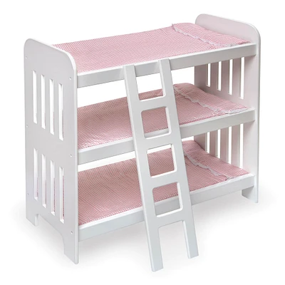 Badger Basket Pink Gingham Triple Doll Bunk Bed with Ladder & Bedding