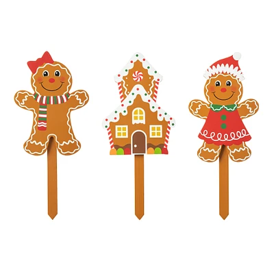 Glitzhome® Wooden Gingerbread Man Yard Stake Set