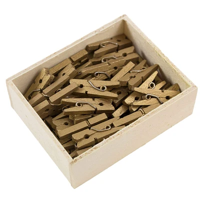 JAM Paper 7/8" Gold Wood Clothespins, 100ct.