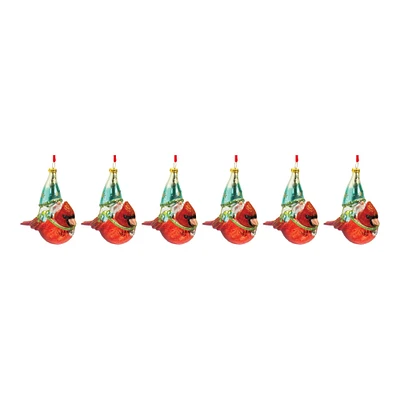 6ct. Glass Gnome & Cardinal Bird Ornament