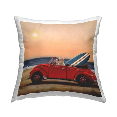 Stupell Industries Mouse Beach Cruise Surf and Sand Car Throw Pillow 18" x 18"