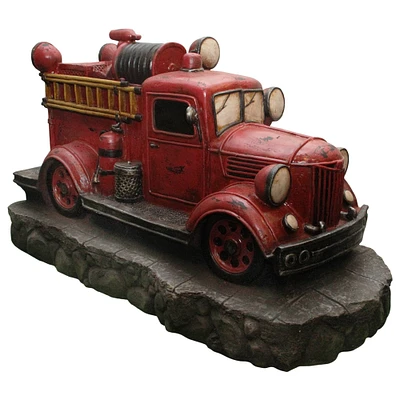 38" Lighted Red & Black Vintage Fire Truck Outdoor Patio Fountain