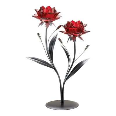 14.5" Red Flowers Candle Holder