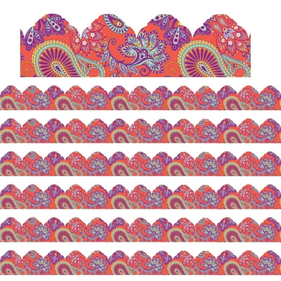 Eureka® Positively Paisley Coral Paisley Arch Deco Trim® Extra Wide Borders, 222ft.