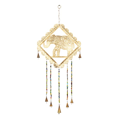 Gold Colored Metal Eclectic Elephant Windchime