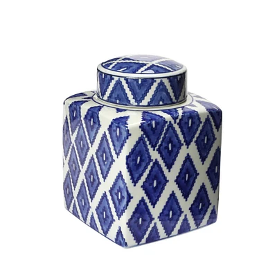 8.5" Blue and White Decorative Ginger Jar