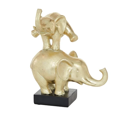 Gold Polystone Contemporary Elephant Sculpture, 10" x 8" x 6"