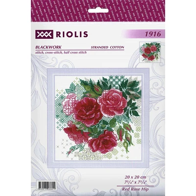 RIOLIS Red Rose Hip Blackwork Cross Stitch Kit