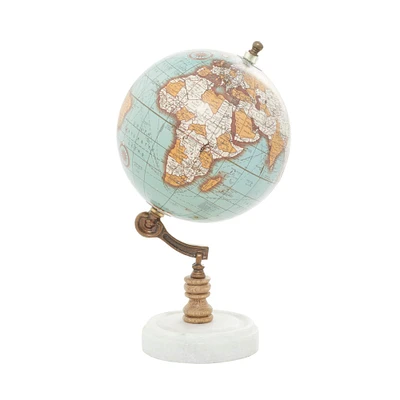 11" Aquamarine Marble & Wood Contemporary Globe