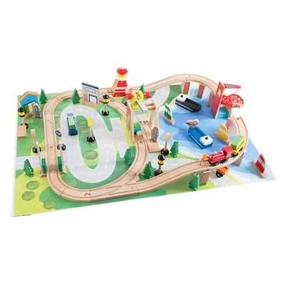 Toy Time Wooden Train Set with Play Mat