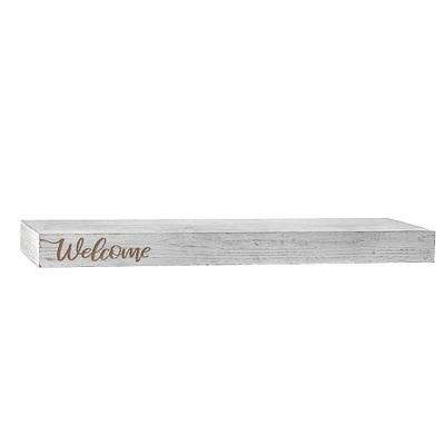 Whitewashed "Welcome" Text Engraving Floating Wall Shelf