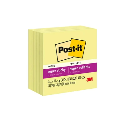 Post-it® 3" x 3" Super Sticky Notes, 5 Pack