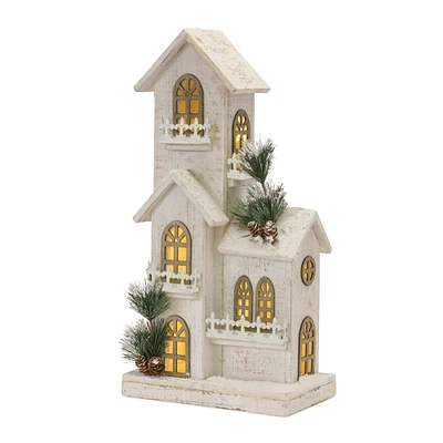 21" White-Washed Holiday Home LED Tabletop Town Décor