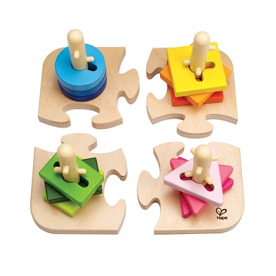 Hape Wooden Toddler Stacking Shape Peg Puzzle