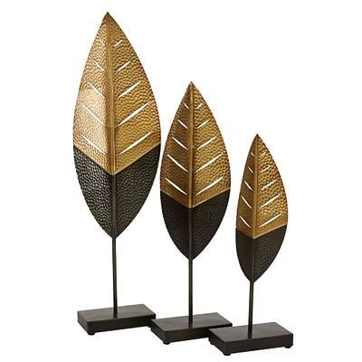 Gold Metal Contemporary Leaf Sculpture Set