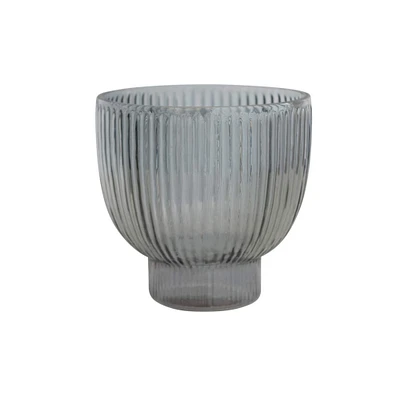 6" Gray Modern Pleated Glass Footed Candle Holder Or Vase