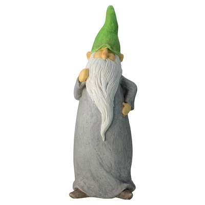 29" Standing Gnome with Gray Robe & Green Cap Outdoor Garden Statue