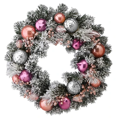 24" Flocked Ornament & Berry Wreath
