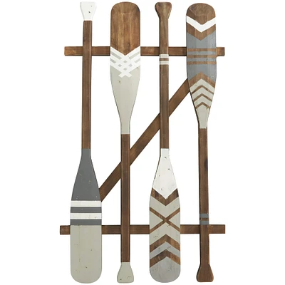 Gray Arrow & Stripe Patterned Wood Paddle Wall Décor
