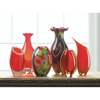 9.5" Red Floral Flow Glass Vase