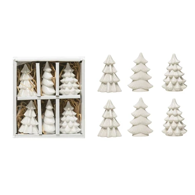 3" White Stoneware Trees Set