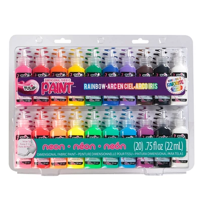 6 Packs: 20 ct. (120 total) Tulip® Rainbow & Neon Dimensional Fabric Paint™