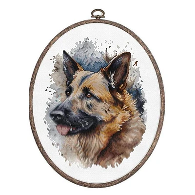 Luca-S The German Shepherd Counted Cross Stitch Kit with Woodgrain Hoop