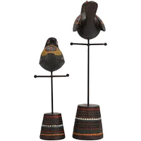 Black Handmade Tribal Patterned Bird Sculpture Set